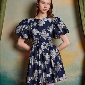 Sister Jane Navy and Silver Jacquard Dress